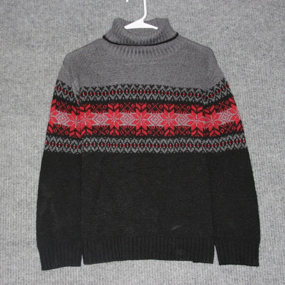 Carolyn Taylor Essentials Turtleneck Fair Isle Sweater Mens‎ S Gray Red Black